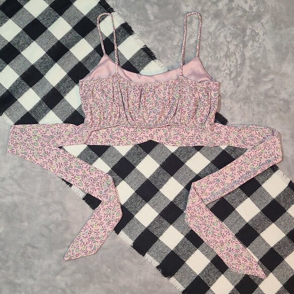 S | Chocolate U.S.A. | Sashed Cottagecore Ruched Crop Top - Picture 3 of 5